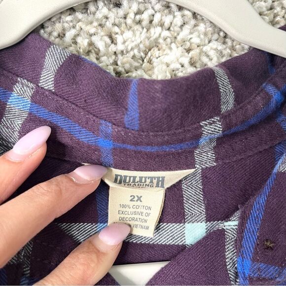 Duluth Trading Shirt Women’s 2X Free Swingin' Purple Plaid Button Down Flannel - Picture 2 of 5